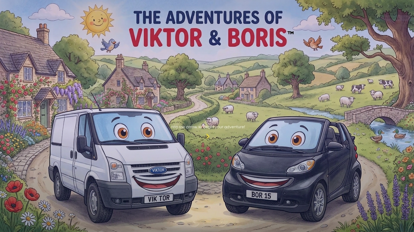 Viktor and Boris on a sunny country road